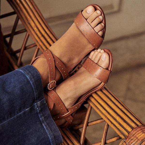 Chunky high heel studded open-toe sandals