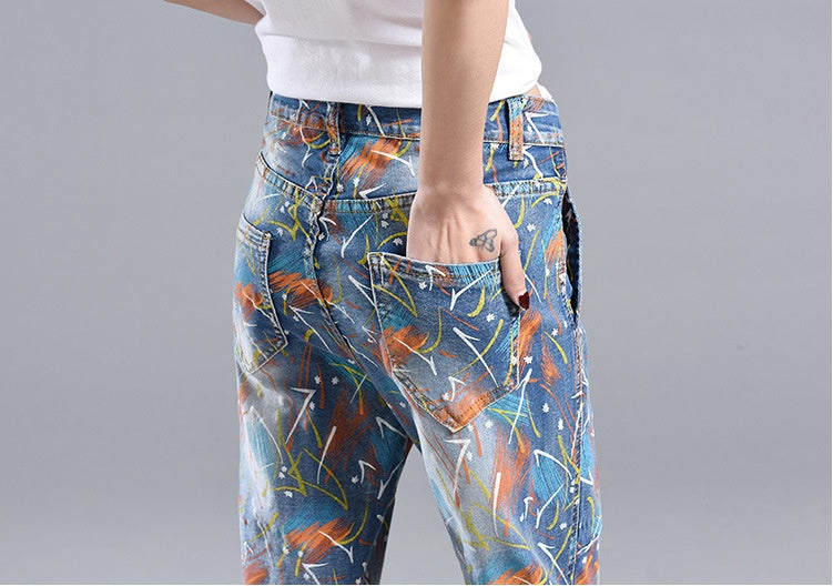 High waist painted printed harem pants