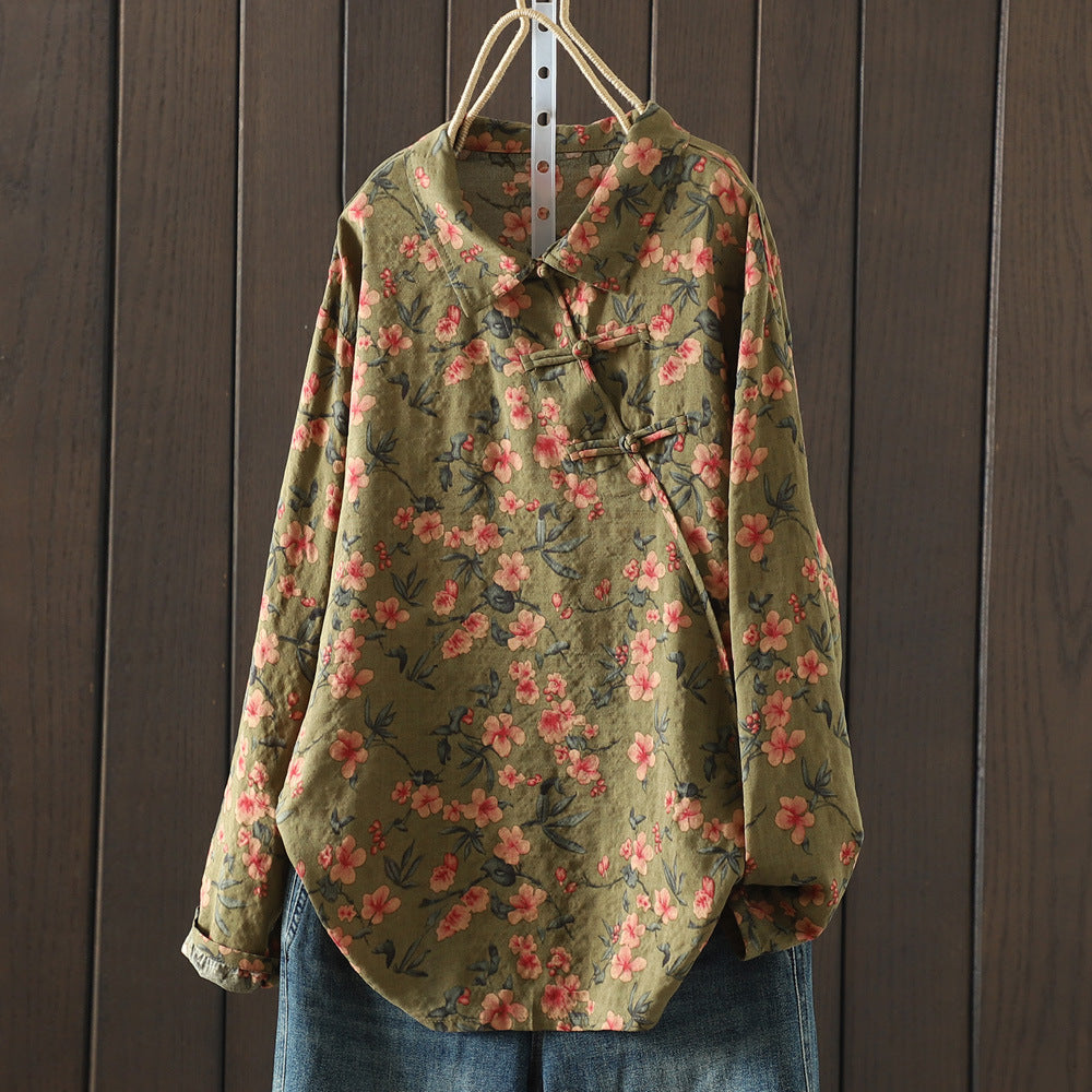 New Chinese Style Shirt Women's Oblique Button Collar Chinese Knot Button Top