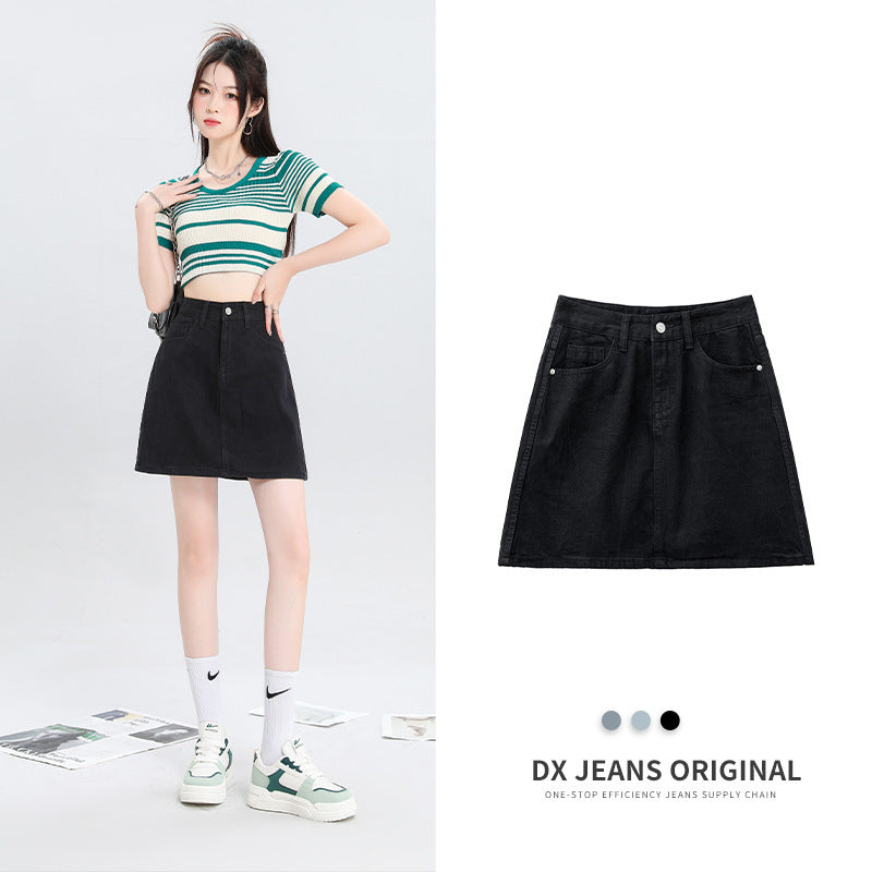 Three-color Ribbon A- Line Skirt High Waist Lining Anti-exposure Skirt