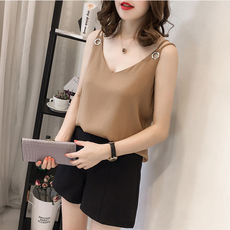 Women's sleeveless chiffon shirt overcoat