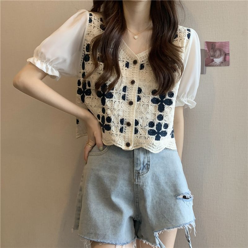 Hollow Lace Shirt Spring Fashion Long Sleeve Stitching