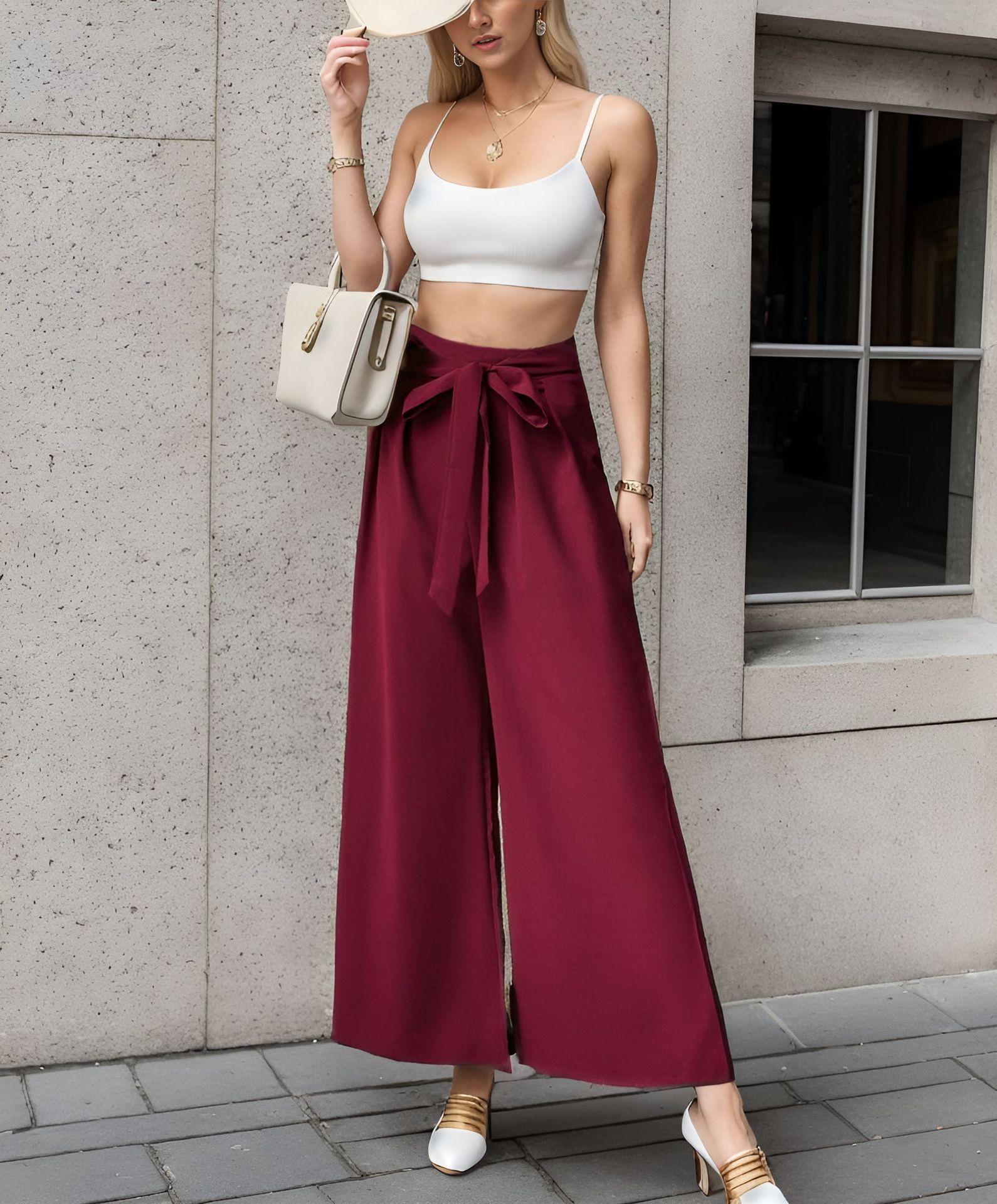 European And American Trousers Lace Up Commute Style High Waist
