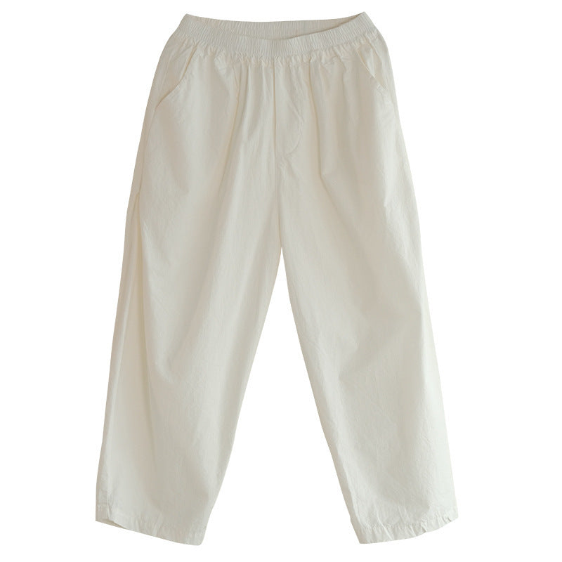 Solid Color Cotton High Waist All-matching Wide Leg Pants