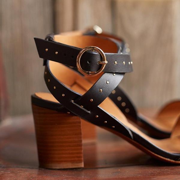 Chunky high heel studded open-toe sandals