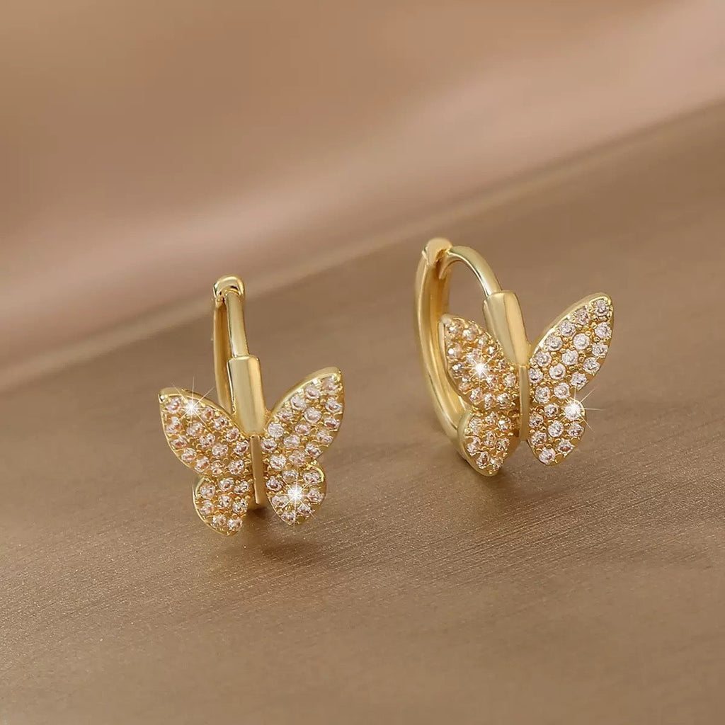 Fashion Copper Inlaid Zirconium Butterfly Ear Ring Niche