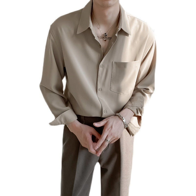 Stained Non Ironing Solid Color Shirt