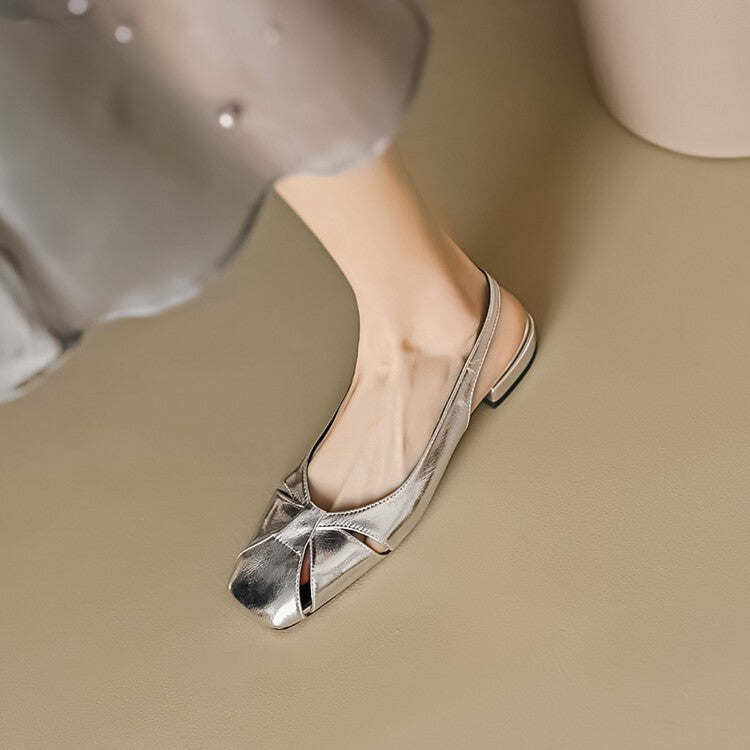 Authentic Leather Toe Box Women's Flat Shoes Back Strap Square Head