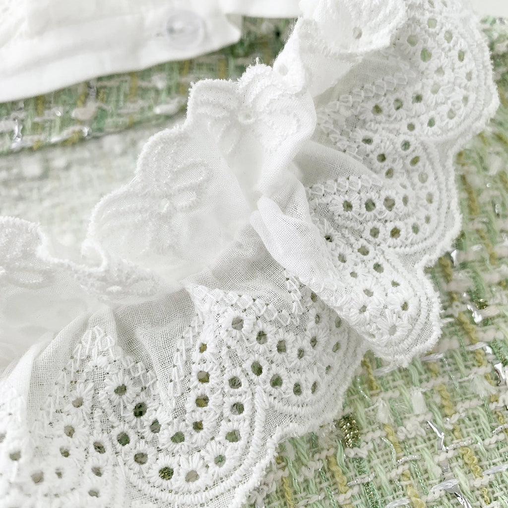 Light Green Tweed Glossy Lace Collar Jacket