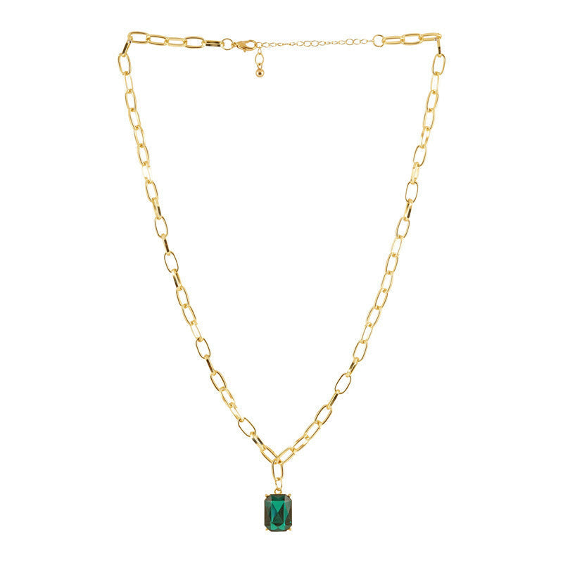 Fashionable Retro Emerald Rhinestone Necklace For Women