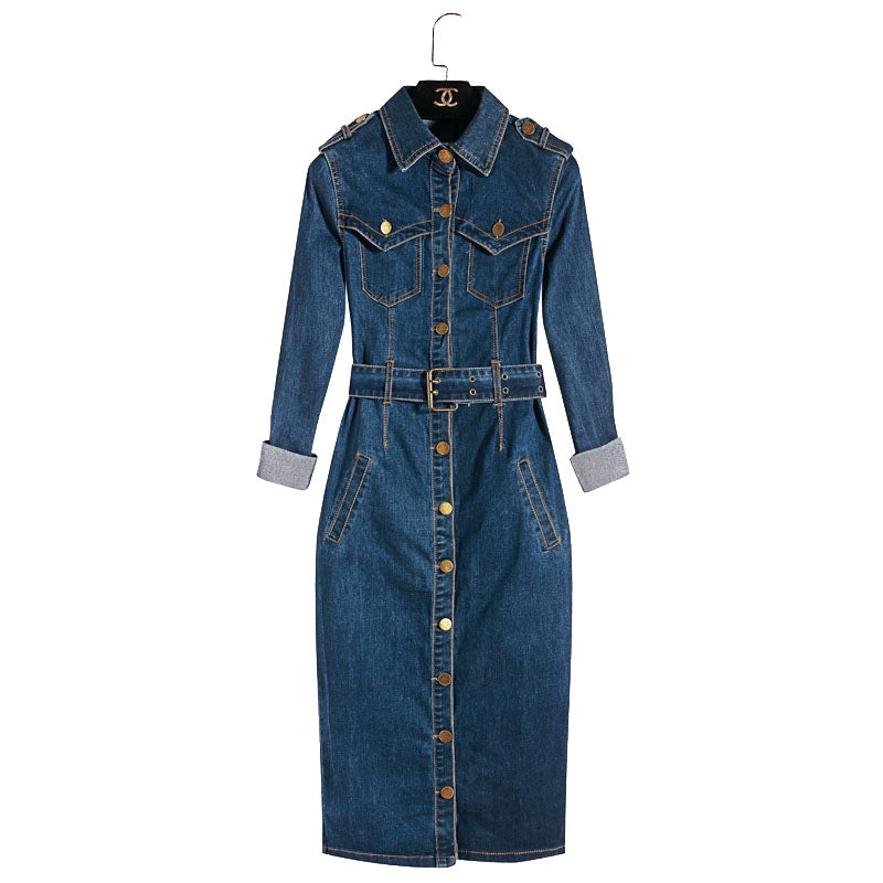 Retro Mid-Length Slim Slimming Buttocks Denim Dress