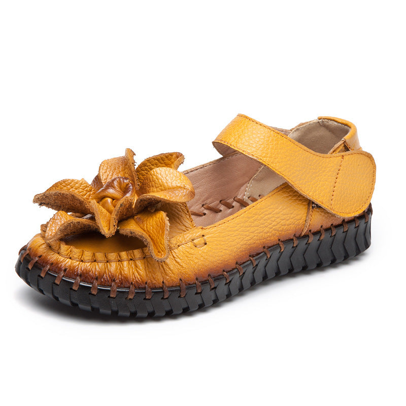 Pure Color Flower Velcro Women's Shoes Casual Flat Shoes