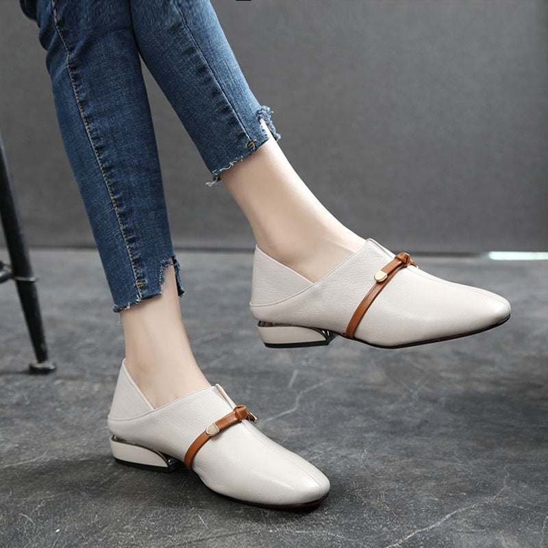 Square Toe Low Heel Korean Women's Ankle Shoes