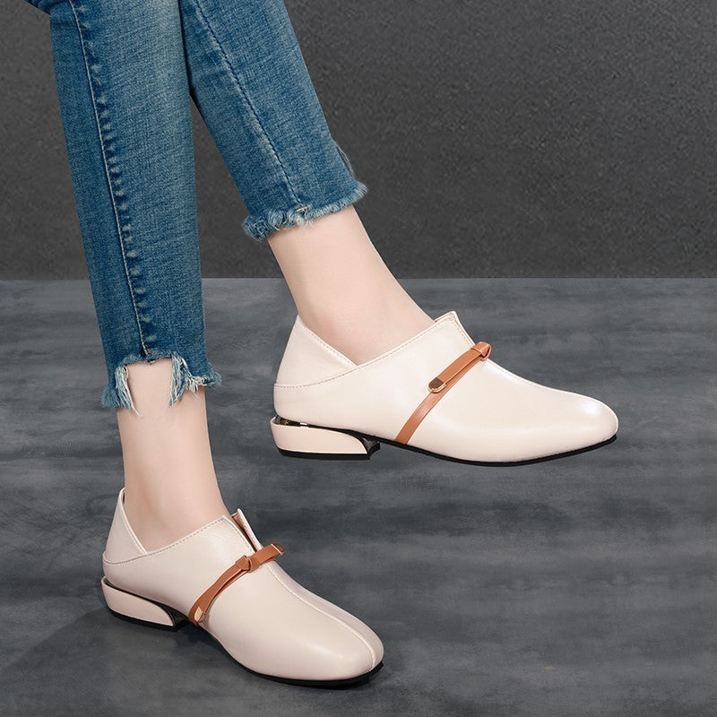 Square Toe Low Heel Korean Women's Ankle Shoes