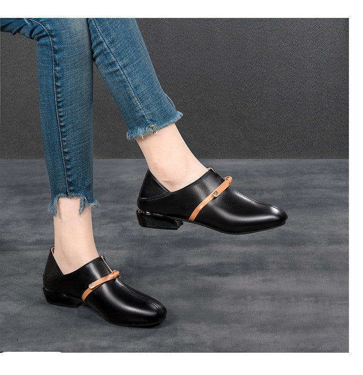 Square Toe Low Heel Korean Women's Ankle Shoes