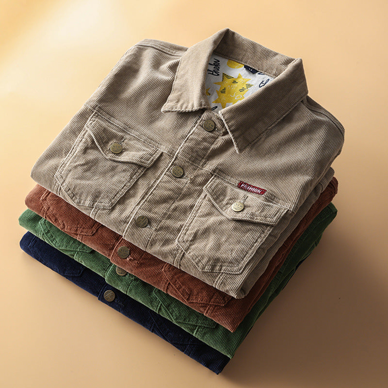 Deng Grass Fleece Jacket Male Youth Tooling Jacket Spring And Autumn Corduroy Fashion Corduroy Jacket Heart