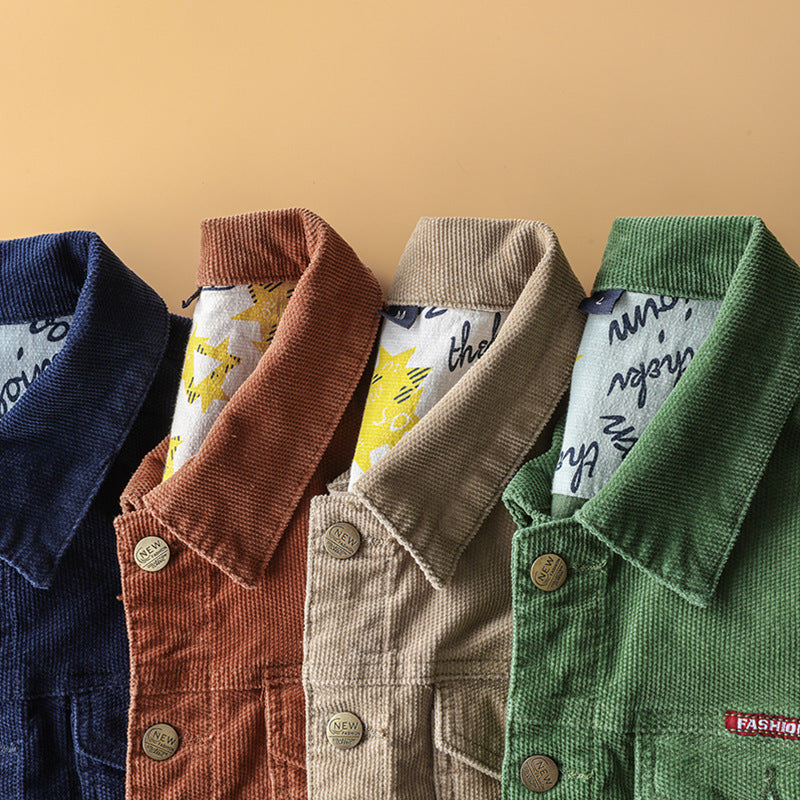 Deng Grass Fleece Jacket Male Youth Tooling Jacket Spring And Autumn Corduroy Fashion Corduroy Jacket Heart