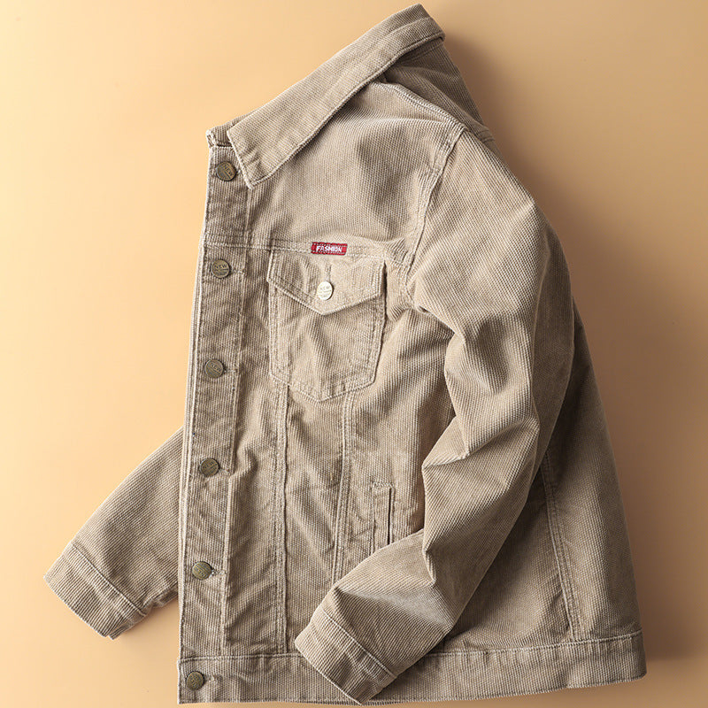 Deng Grass Fleece Jacket Male Youth Tooling Jacket Spring And Autumn Corduroy Fashion Corduroy Jacket Heart