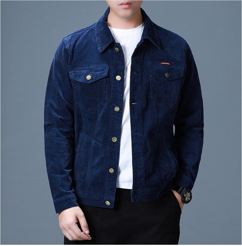 Deng Grass Fleece Jacket Male Youth Tooling Jacket Spring And Autumn Corduroy Fashion Corduroy Jacket Heart