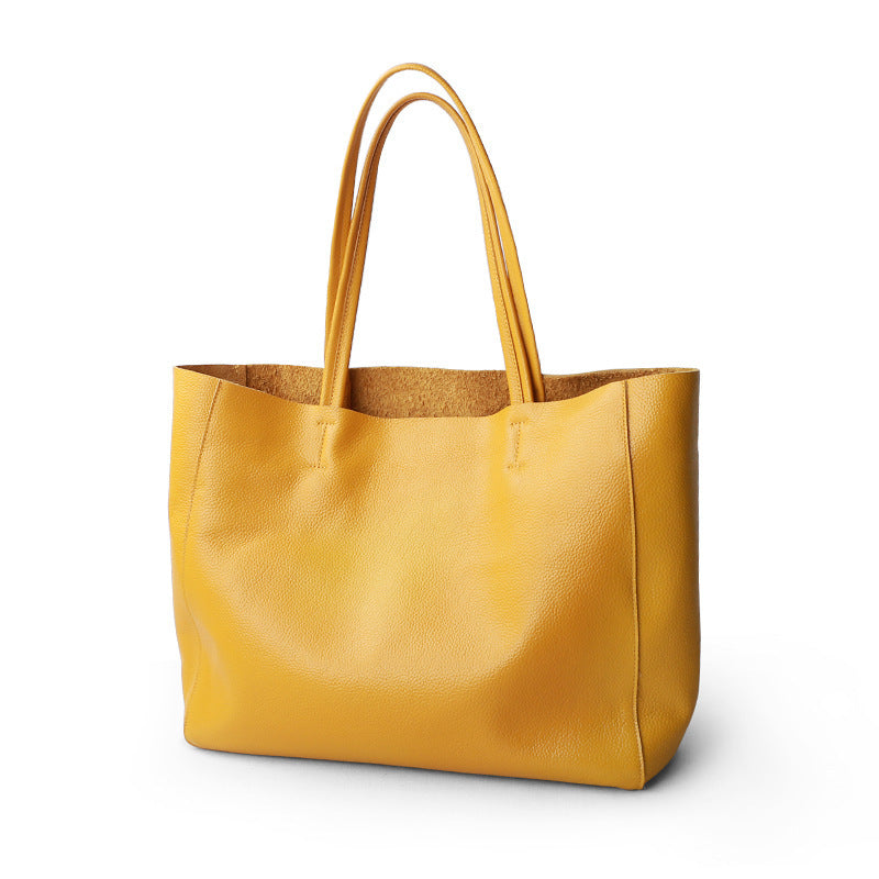 Leather With Large Capacity Tote Wrapped Cowhide Is Stylish And Simple