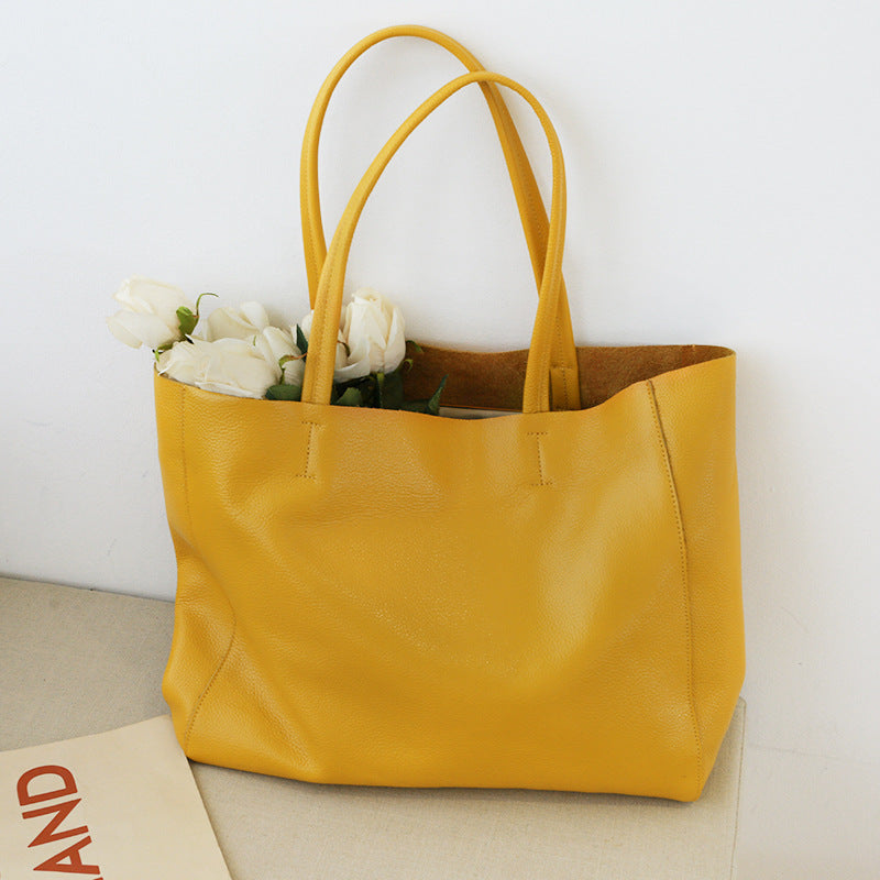Leather With Large Capacity Tote Wrapped Cowhide Is Stylish And Simple