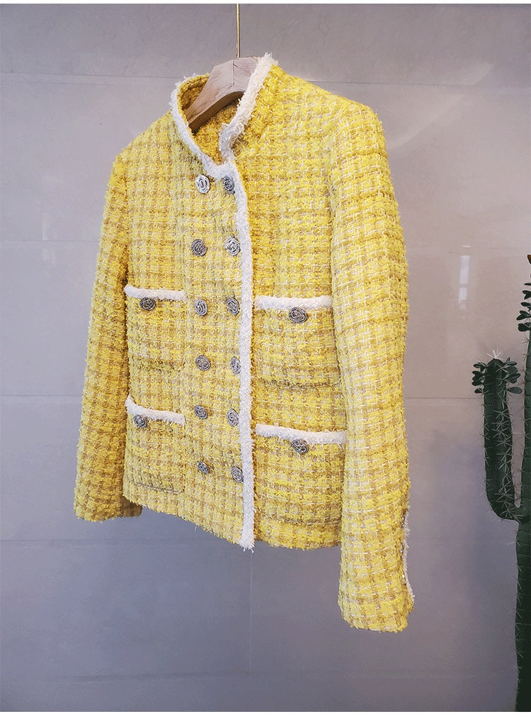 Autumn And Winter Xiaoxiang Short Coat Female Ladies Stand-Collar Double-Breasted Tweed Coat