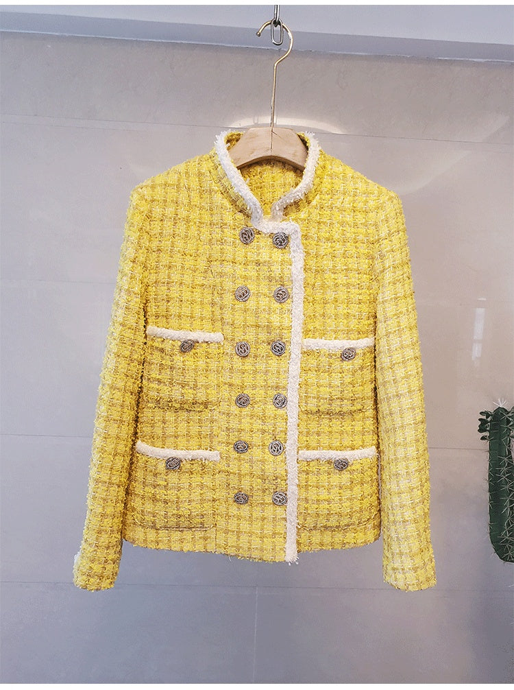 Autumn And Winter Xiaoxiang Short Coat Female Ladies Stand-Collar Double-Breasted Tweed Coat