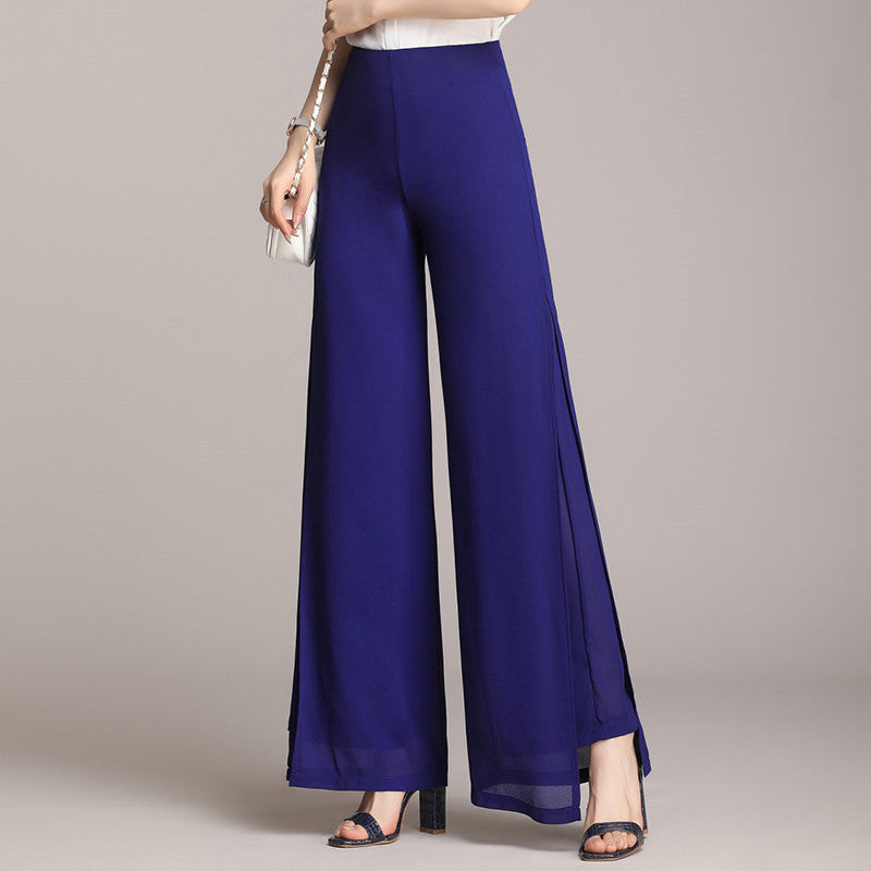 High Waist Slit Thin Loose Black Drape Trousers