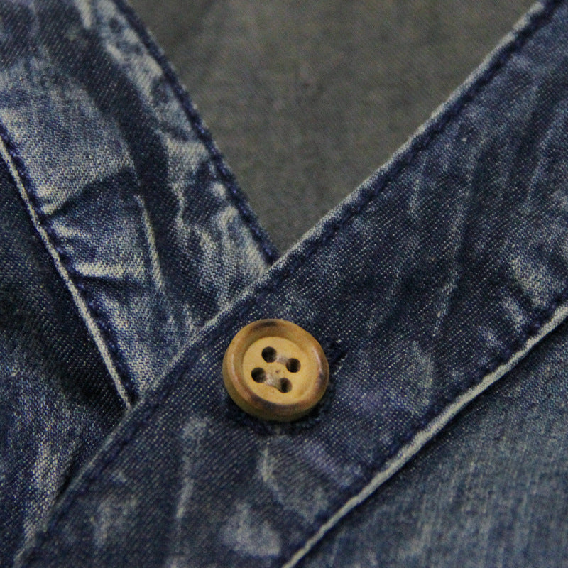 Embroidered Belt Waist Mid-Length Irregular Denim Skirt Spring New Slim Dress With Sleeves