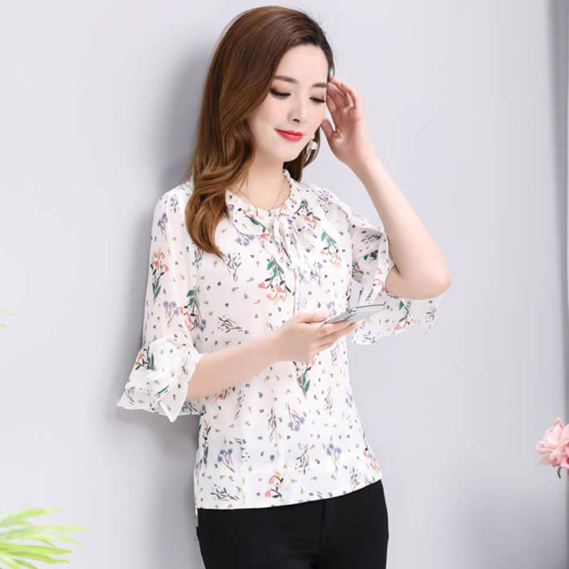 Temperament Western Style Small Floral Chiffon Shirt Plus Size Shirt Women