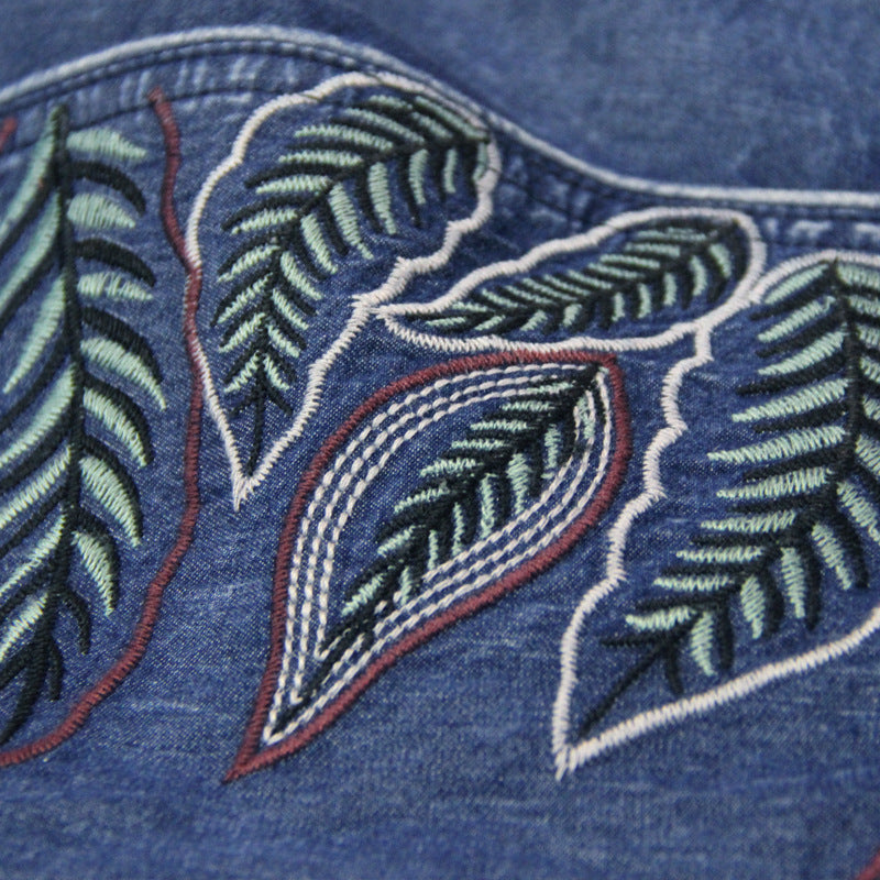 Designer Slim Mid Length Denim Dress  Vintage Cheongsam With Coil Button Embroidery Dress