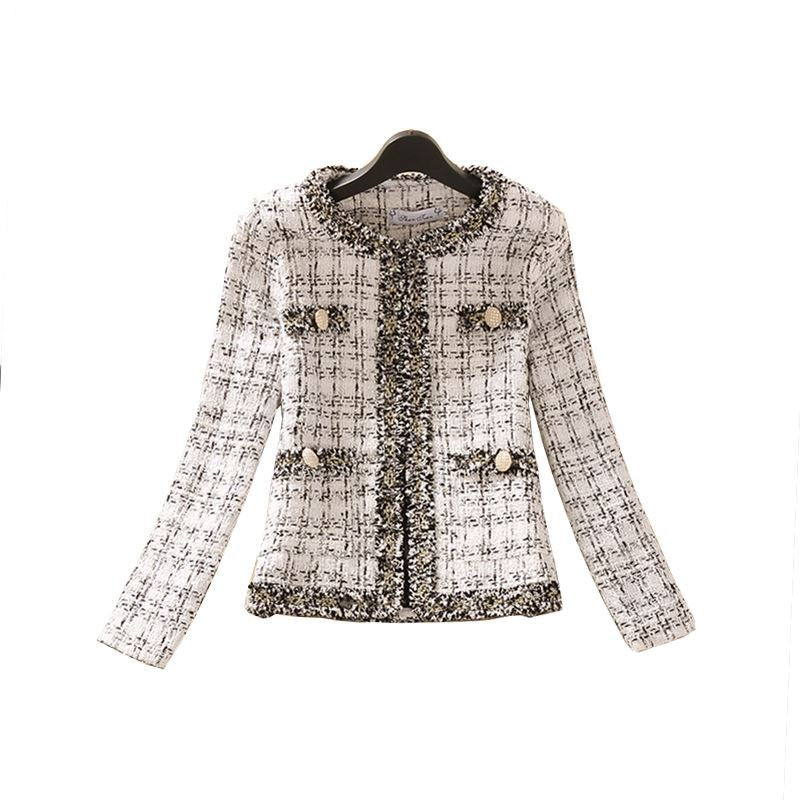 Temperament Celebrity Long Sleeve Tweed Slim Fitting Jacket