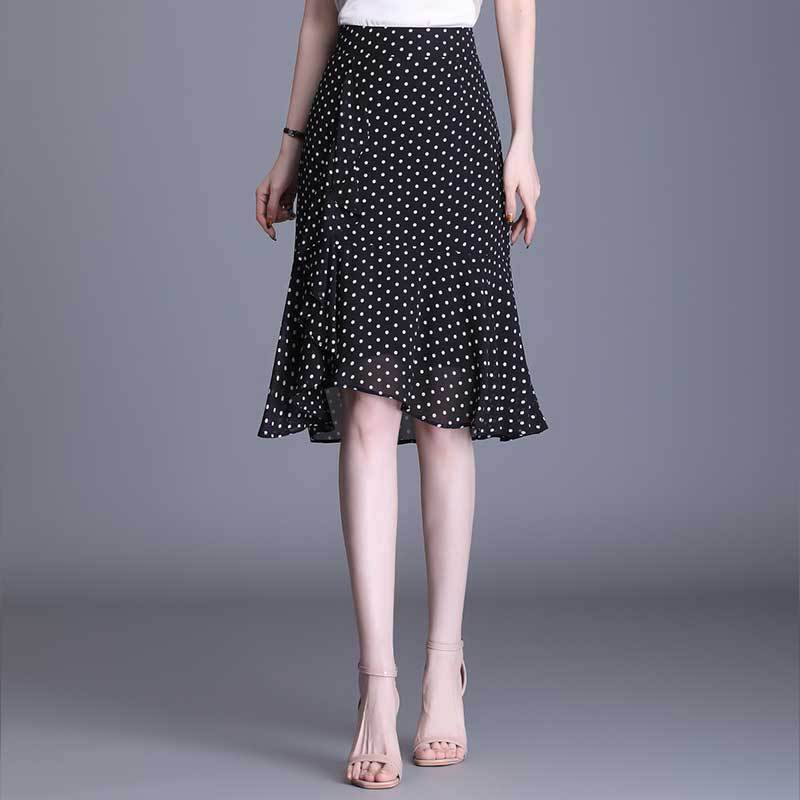 Polka Dot Chiffon Fishtail Bag Hip Skirt Female Summer New Style Skirt