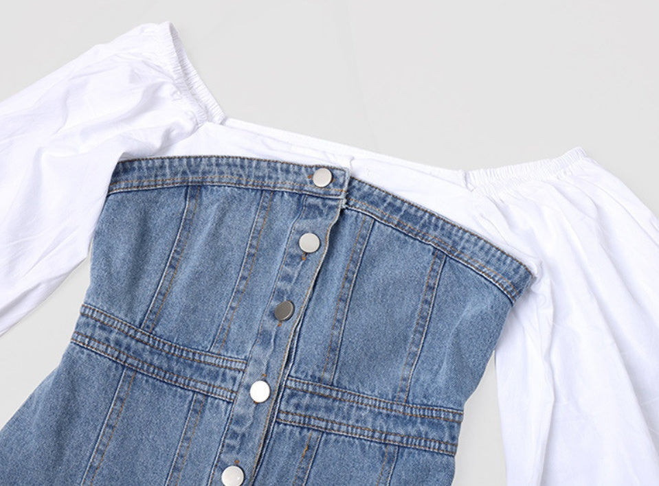 Fake two-piece stitching denim dress