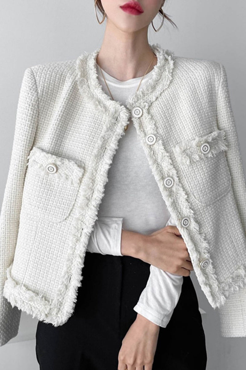 Single-breasted Loose-pocket Short Tweed Jacket