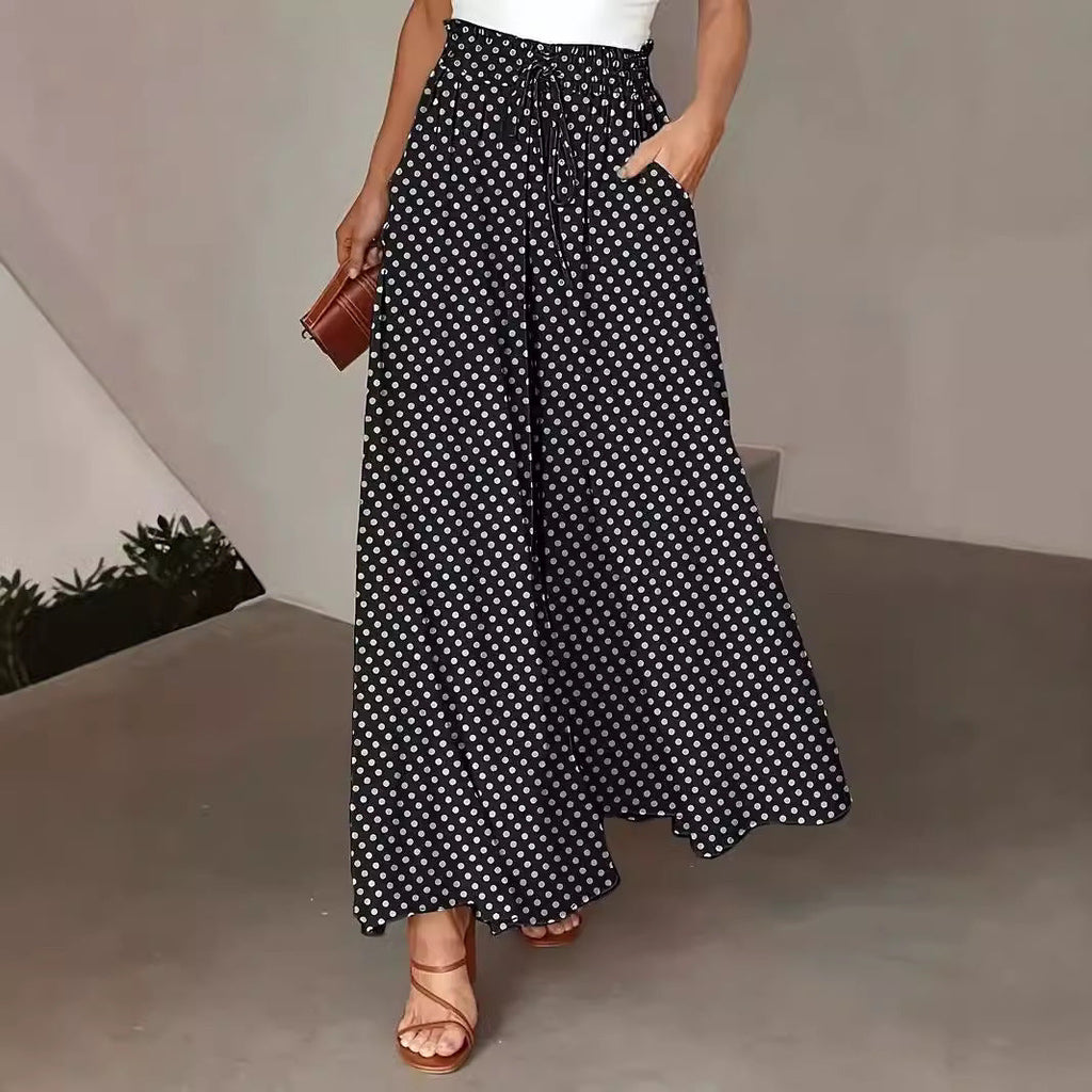 Polka Dot Print Trousers Fashion Loose Elastic Waist Wide-leg Pants Women's Clothing