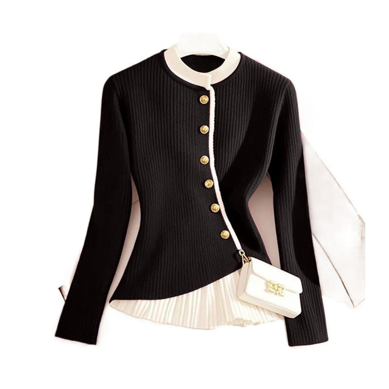 Design Sense Wine Red Fake Two-piece Knitted Sweaters