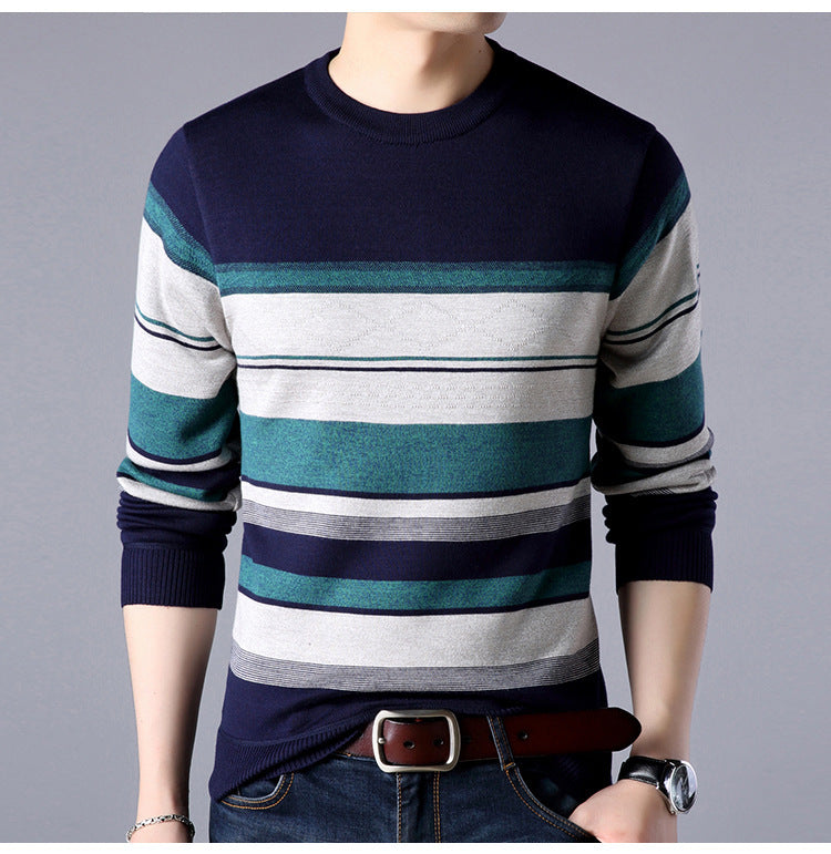 Plush And thickened Round Neck Striped Sweater