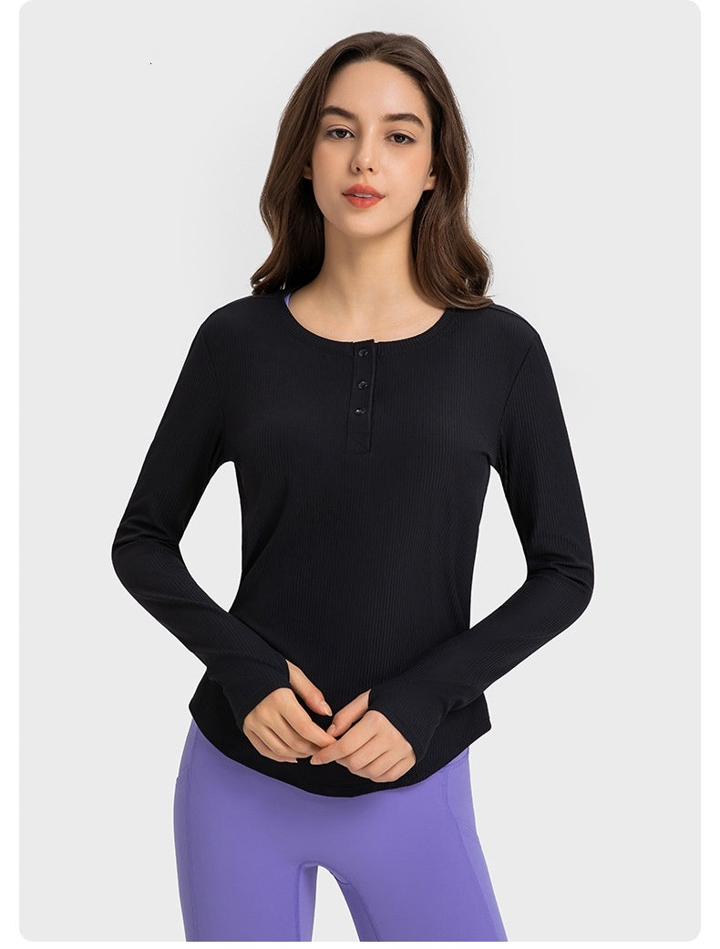 New Vertical Bar Thread 20 Loose Sports Long Sleeve Women's Fashion Casual Fitness Yoga Wear