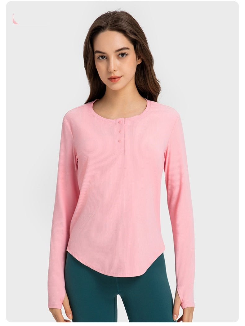 New Vertical Bar Thread 20 Loose Sports Long Sleeve Women's Fashion Casual Fitness Yoga Wear