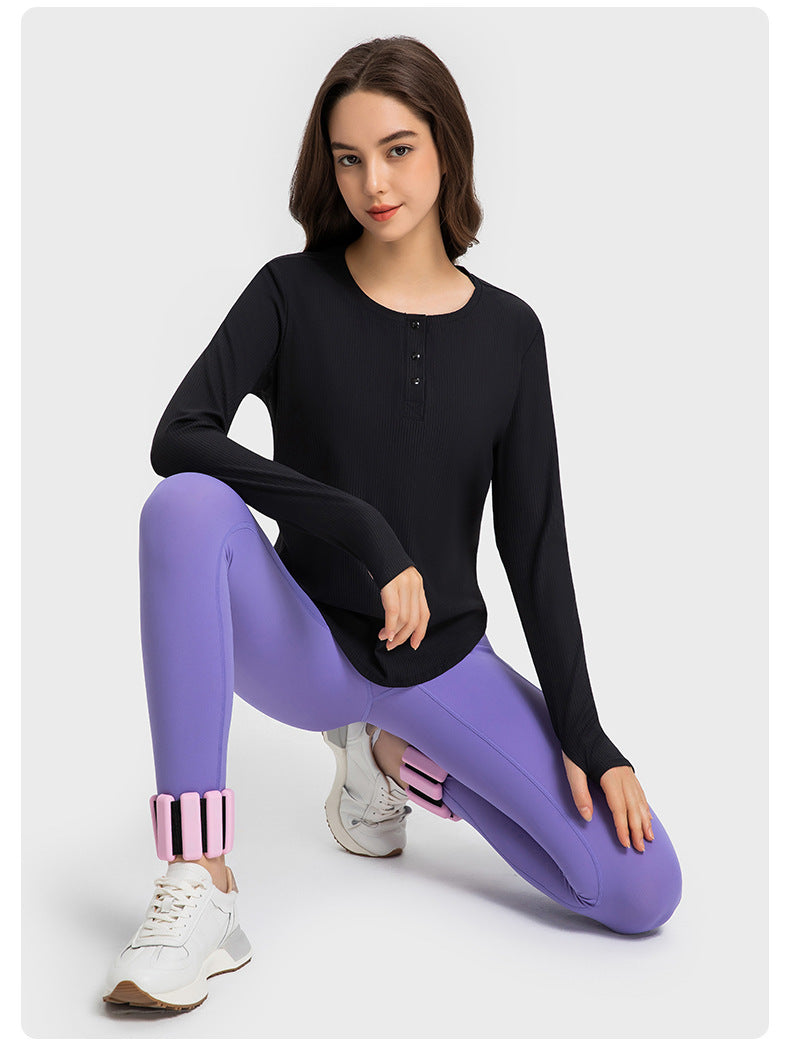 New Vertical Bar Thread 20 Loose Sports Long Sleeve Women's Fashion Casual Fitness Yoga Wear