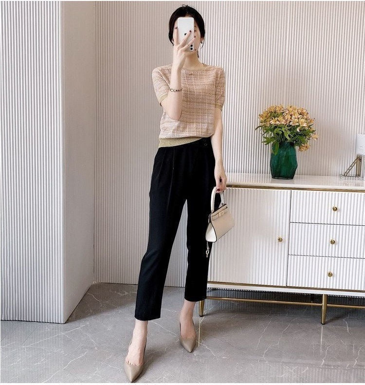 Women's Round Neck Ice Silk Knitwear