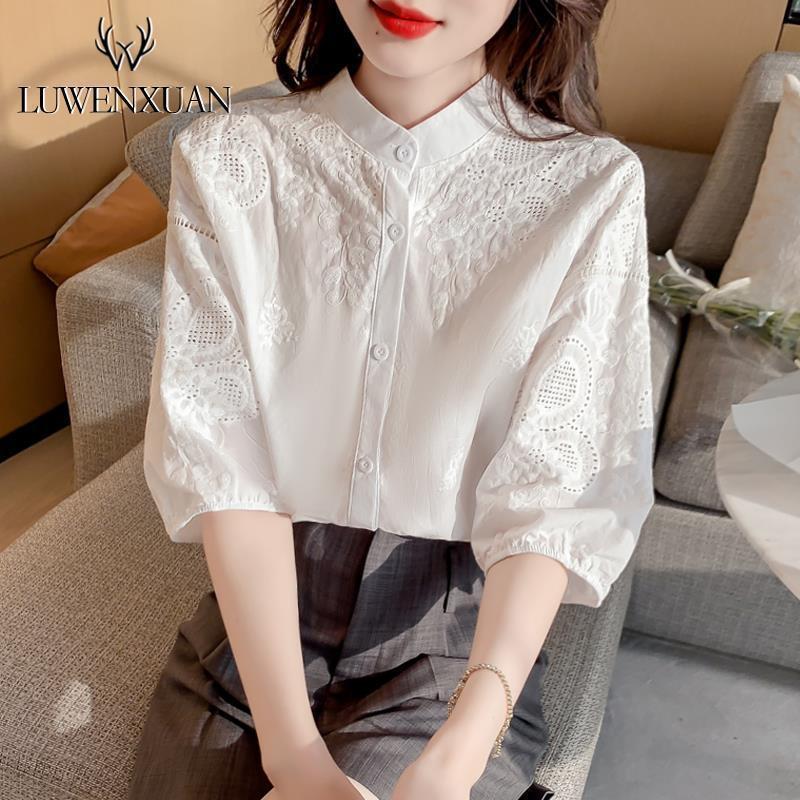 Elegant Embroidery Short-sleeved Shirt Top