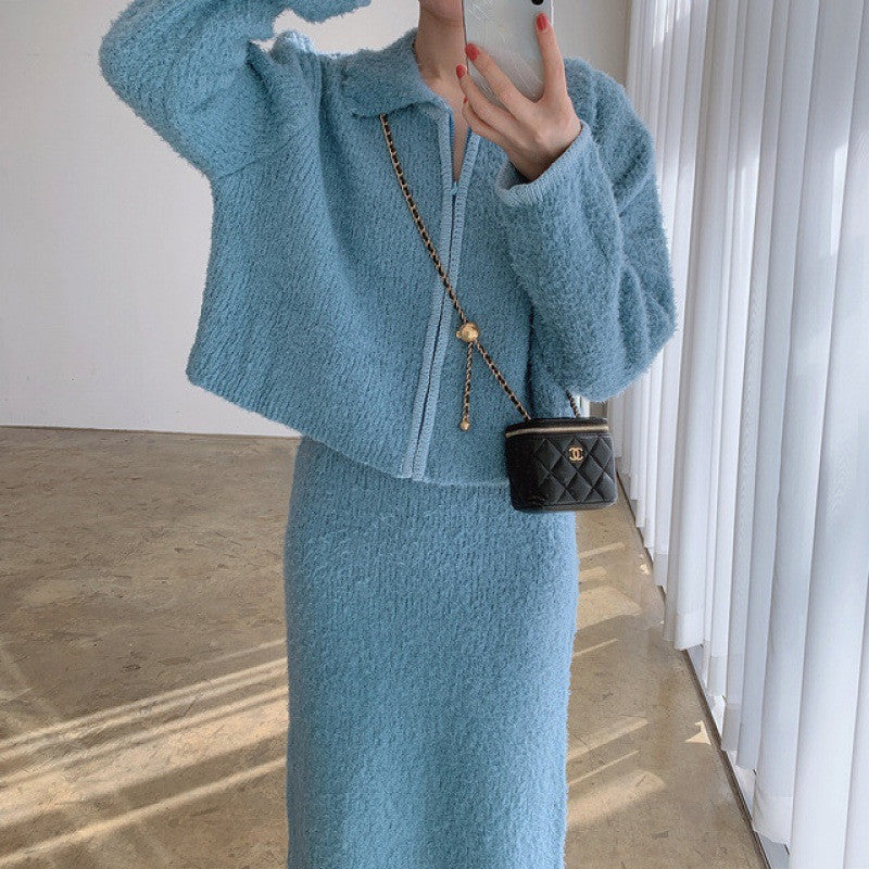 Women's Plush Cardigan Knitted Two-piece