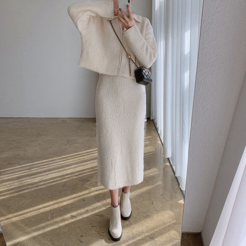 Women's Plush Cardigan Knitted Two-piece