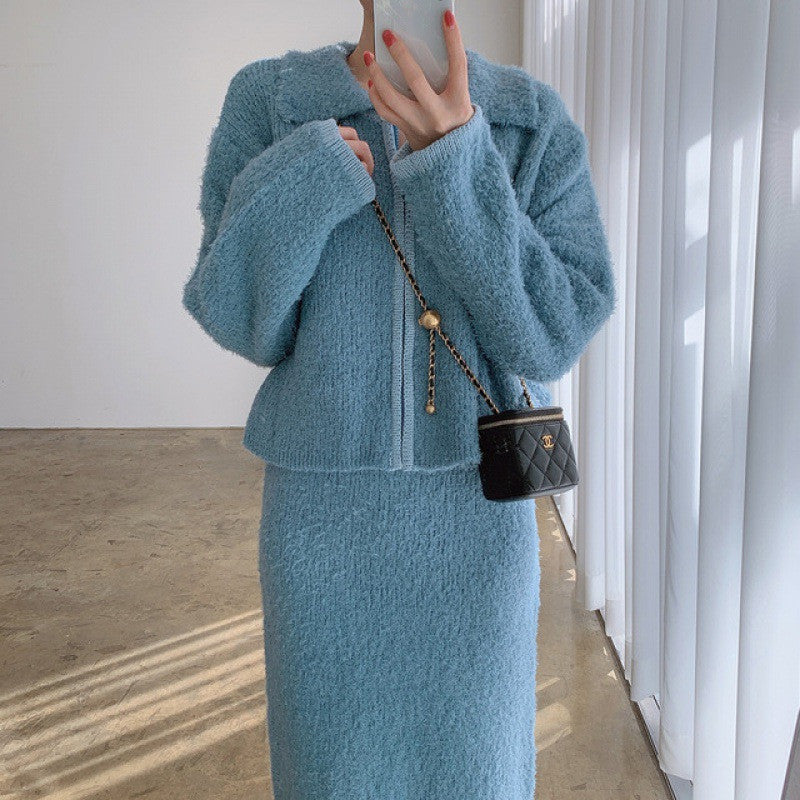 Women's Plush Cardigan Knitted Two-piece