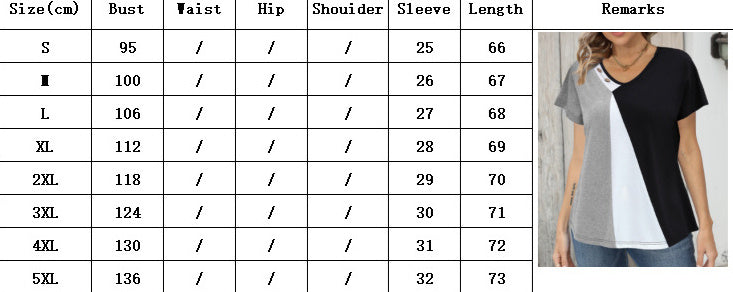 Women's Printing Color Contrast Loose Short-sleeved T-shirt Button Top