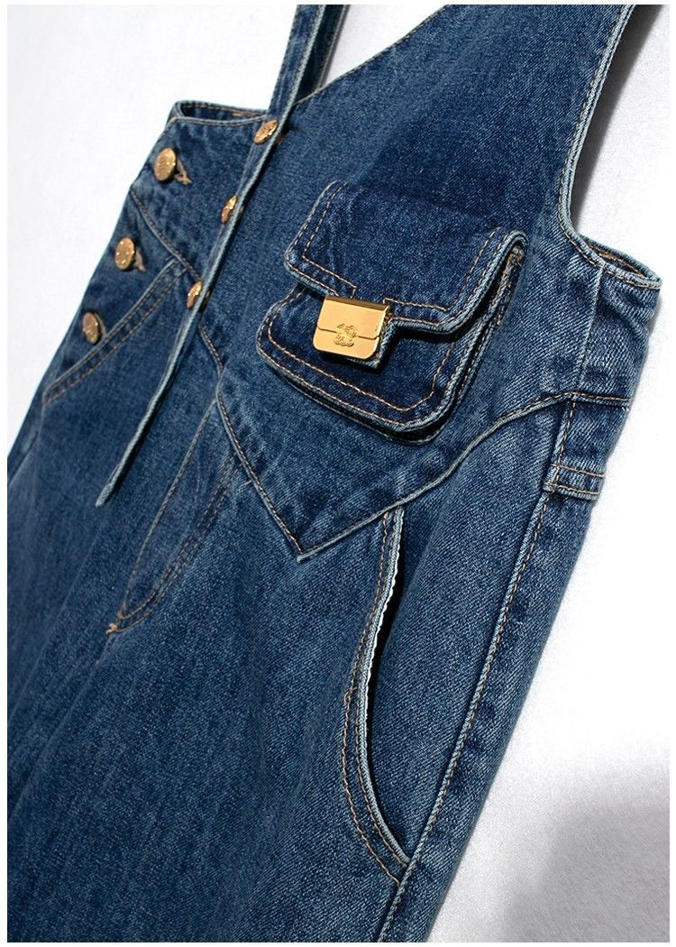 Women's Metal Buckle Versatile Asymmetric Small Waist Bag Denim Suspender Pants