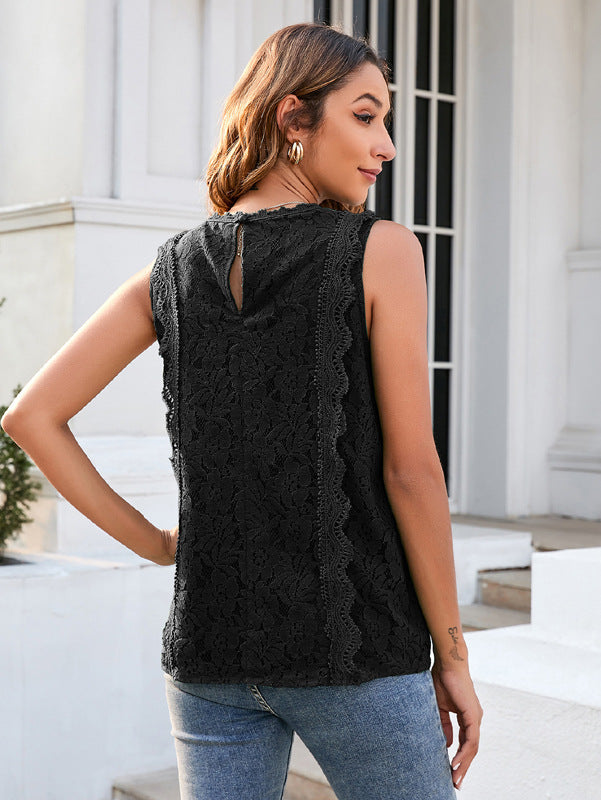 Lace Cut-out Ruffles Sexy Knitted Lace Top