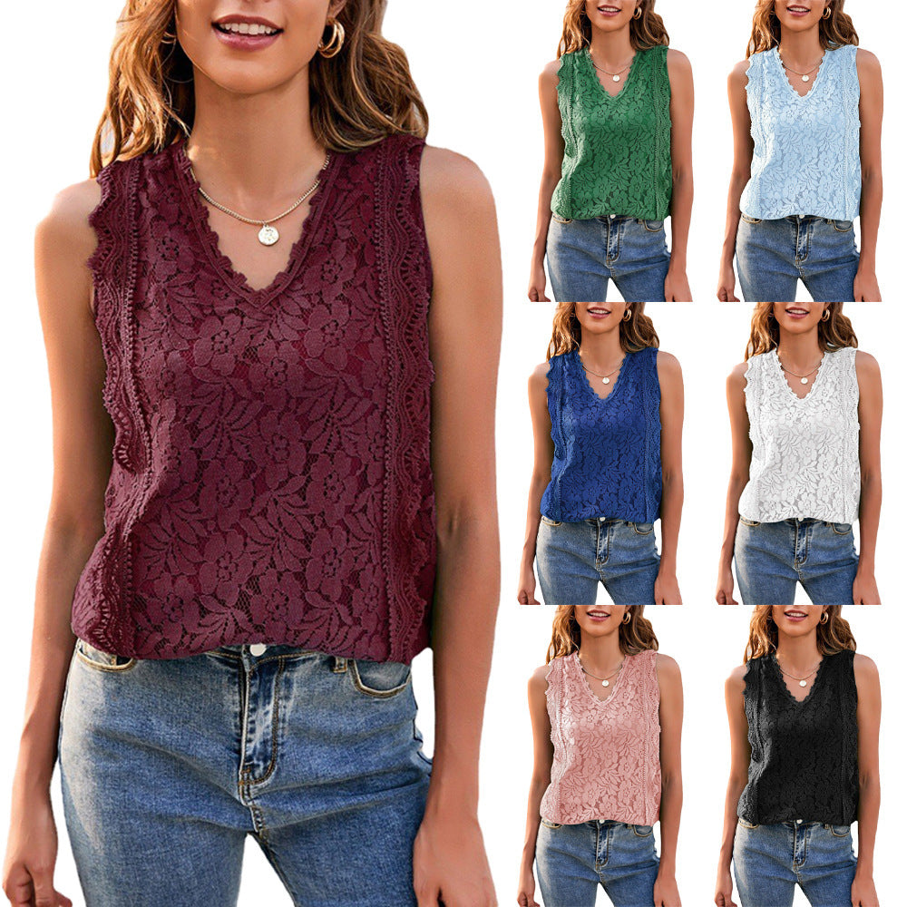 Lace Cut-out Ruffles Sexy Knitted Lace Top